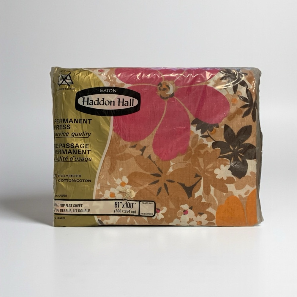 New Old Stock Vintage 70's Haddon Hall Graphic Floral Print Double Flat Sheet